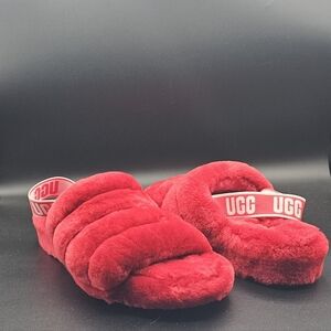 UGG FLUFF YEAH SLIDE RED RIBBON SLINGBACK SHOES SLIPPERS